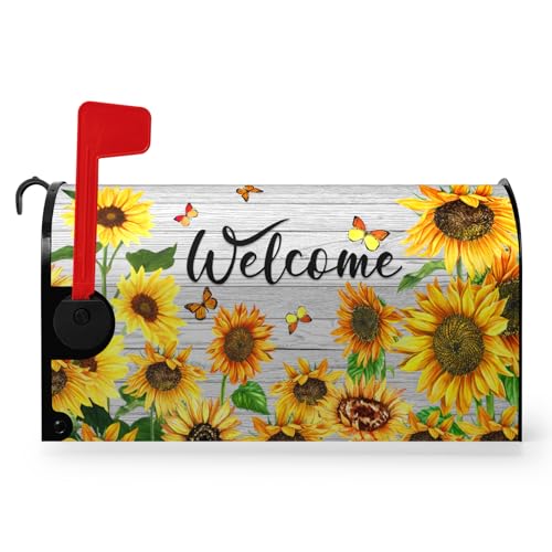 Dacawin Summer Sunflowers Welcome Mailbox Covers Magnetic Large Size Yellow Flower Mailbox Post Cover Summer Floral Mailbox Wraps Oversized Mailbox Outdoor Decor for Garden Yard 21x25.5 Inch von Dacawin