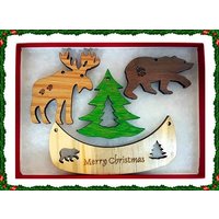 Elch Bär Kanu Baum Ornament Geschenk Set von DachshundDesignHouse