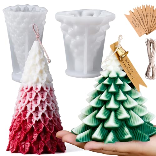 2 Stück große Weihnachtskerzenformen für Kerzenherstellung, Weihnachtsbaum, Silikonwachsformen, Epoxidharz, Gießen, 15,2 cm, 3D-Weihnachtsbaum-Form, Ornament-Form, DIY, Seife, Kerzen, Kunst, Handwerk von Dacies