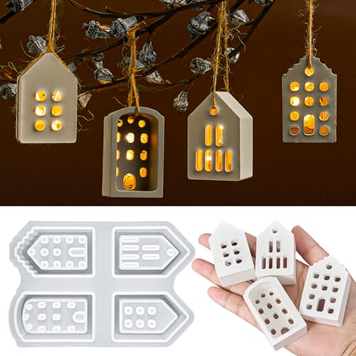 Silikonform Gießformen Hausharzformen Gips Beton Kerzenhalterform 3d Häuser Kerzenhalter Silikonform Teelichter Kerzenhalterform Weihnachtsgeschenke Dekoratives Kunsthandwerk (Mini) von Dacies
