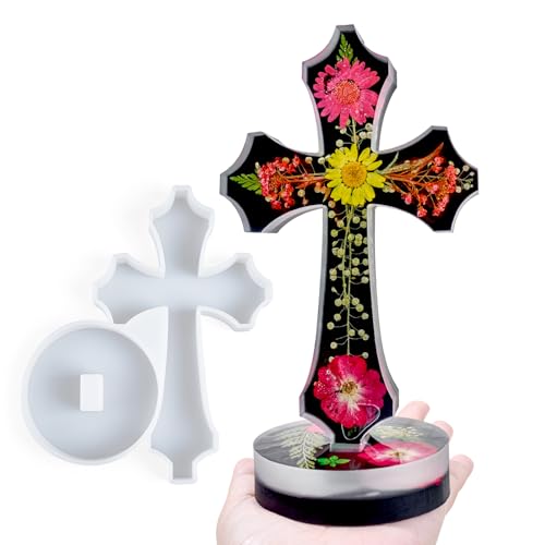Kreuz-Silikonform mit Basis für Epoxidharzguss, stehend, ausgefallenes Kreuz, religiöse Harzformen, Silikon, 17,8 cm, Taufe, Kruzifix, Gips, Süßigkeitenform, christliches Geschenk, Kerzenformen von Dacies