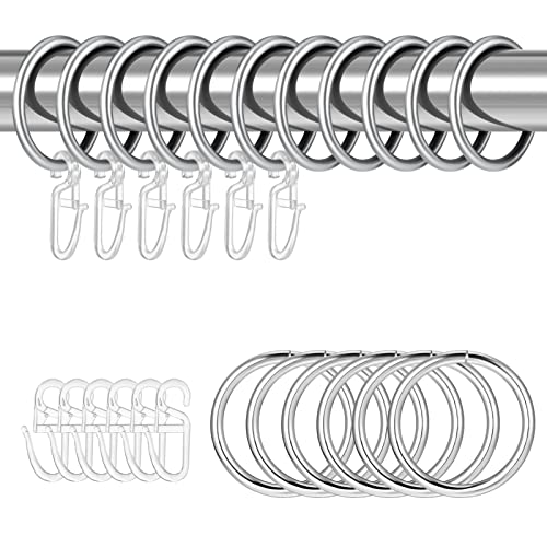 Dacitiery 30 Stück Gardinen Ringe, Metall Vorhangringe mit 30 Stück Kunststoff Gardinenhaken für Fenster Tür Duschvorhang, Gardinenhaken für Schienen, 30 mm Innendurchmesser (Silber) von Dacitiery