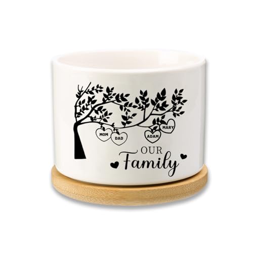 Dacomfy Personalisierter Blumentopf aus Keramik mit Lebensbaum, Einzigartiges Muttertagsgeschenk für Mama, Sukkulenten-Blumentopf, Blumentopf aus Keramik für Drinnen und Draußen von Dacomfy