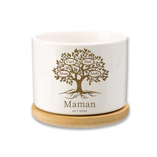 Dacomfy Personalisierter Blumentopf aus Keramik mit Lebensbaum, Einzigartiges Muttertagsgeschenk für Mama, Sukkulenten-Blumentopf, Blumentopf aus Keramik für Drinnen und Draußen von Dacomfy
