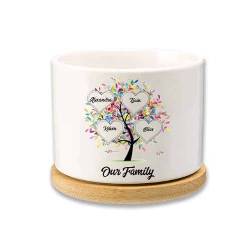 Dacomfy Personalisierter Blumentopf aus Keramik mit Lebensbaum, Einzigartiges Muttertagsgeschenk für Mama, Sukkulenten-Blumentopf, Blumentopf aus Keramik für Drinnen und Draußen von Dacomfy