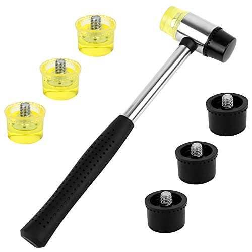 Dadabig 1 Set Mini Doppelkopf Gummihammer Schonhammer Ausbeulhammer Doppelkopf Gummihammer mit 6 Stück Ersatz Austauschbar Hammerköpfe und Rutschfest Gummigriff für Heimwerker Handwerk Lederhandwerk von Dadabig