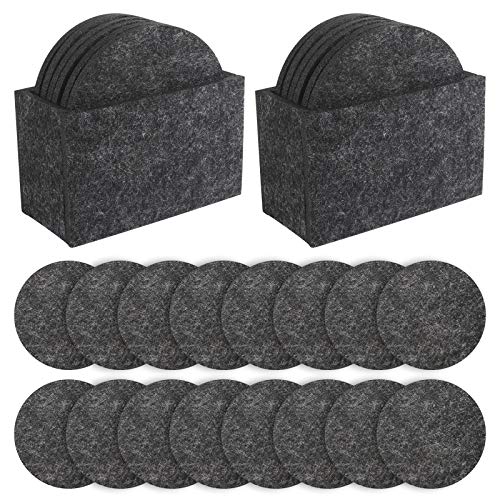 Dadabig 16 Stück Filzuntersetzer, Rund Filz Untersetzer Premium Glasuntersetzer Filzuntersetzer-Set mit 2 Aufbewahrungsboxen Waschbar Sauber Tischuntersetzer für Glas Getränke Tassen Bar (Dunkelgrau) von Dadabig
