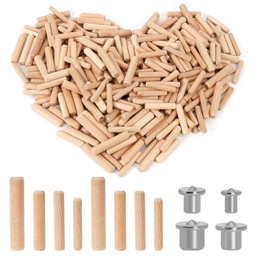 Holzdübel Set Holzdübel M5 M6 M8 M10 Holzdübel mit 4 Zentrierstiften Riffelholzdübel 500er Runde Buchen Holzdübel Dübel Holzdübel für Möbelhandwerker Optimale Holzverbindung 4x Finer von Dadabig