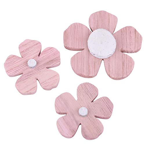 Dekoration Blumen 3er-Set Streudeko Holz 8x8x1cm rosa Design Landhaus von Dadeldo Home