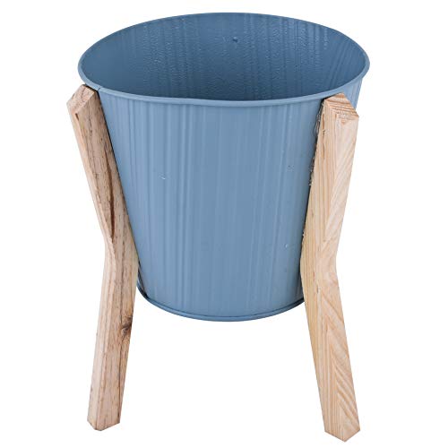 Blumentopf -Skandi- Metall-Holz 22x17cm blau Dekoration Übertopf von Dadeldo Home