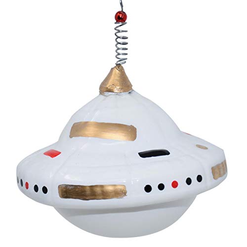 Dadeldo Home Baumkugel -UFO- Glas 12cm Weiss-Gold Weihnachten Dekoration Baumschmuck von Dadeldo Home