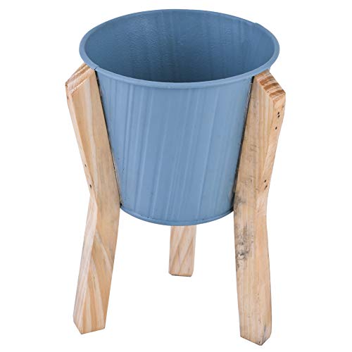 Blumentopf -Skandi- Metall-Holz 19x13cm blau Dekoration Übertopf von Dadeldo Home