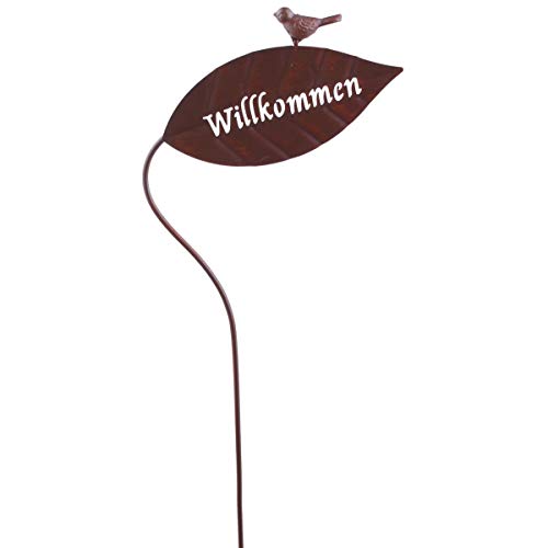 Dadeldo Home Gartenstecker -Blatt Willkommen- Metall 90cm braun Dekoration Gartendeko von Dadeldo Home