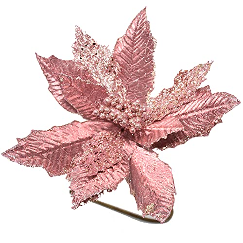 Dadeldo Home Kunstblume Stiel -Poinsettia- 48x25cm rosa-Glitter Weihnachten Dekoration von Dadeldo Home