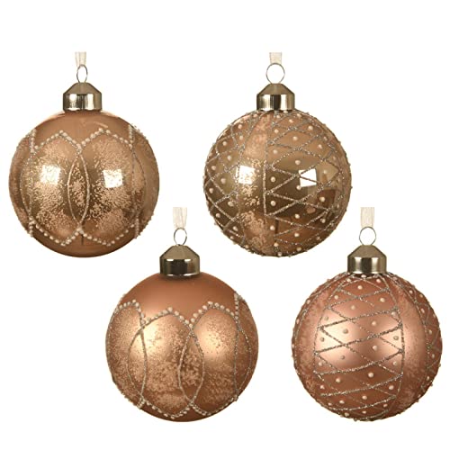 Baumkugel -Estral- 4er-Set Glas 8cm rosa-Gold Weihnachtsdeko Baumschmuck von Dadeldo Living & Lifestyle