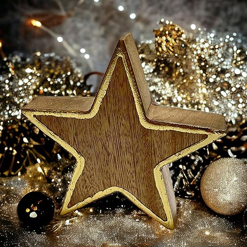 Dadeldo Living & Lifestyle Stern Dekoration Holz Weihnachtsdeko braun-Gold 12cm von Dadeldo Living & Lifestyle