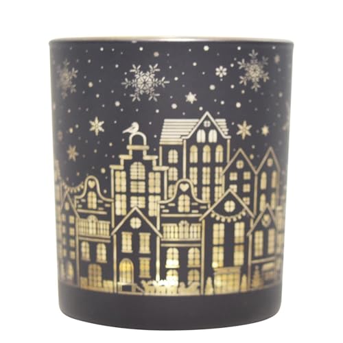 Dadeldo Living & Lifestyle Teelichthalter Windlicht Glas Magic 8x7cm schwarz-Gold von Dadeldo Living & Lifestyle
