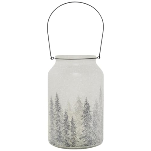 Dadeldo Living & Lifestyle Teelichthalter Windlicht Glas Tannenwald 26cm Weiss-schwarz von Dadeldo Living & Lifestyle