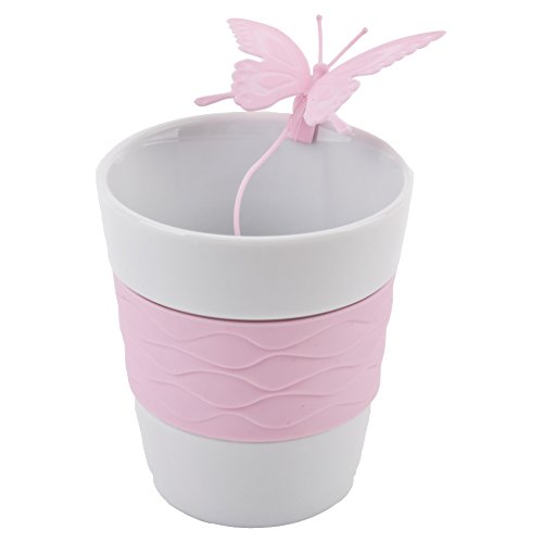 Dadeldo Becher Tee Set Schmetterling Design Porzellan Silikon 13x11x9cm Weiss Tasse (Rosa) von Dadeldo