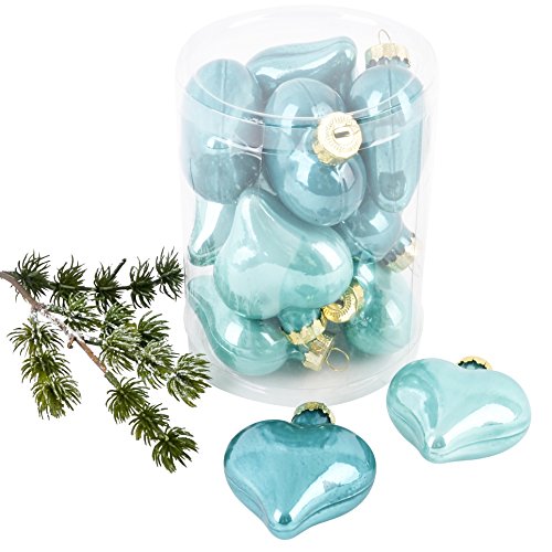 Weihnachtskugel Herz Premium 10er Set Glas 6x5x3cm Xmas Baumschmuck (Aqua) von Dadeldo