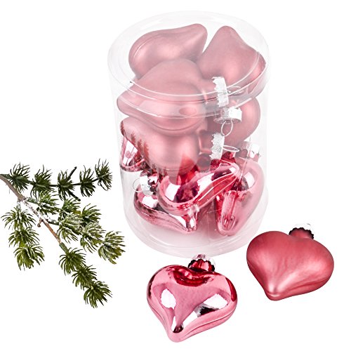 Weihnachtskugel Herz Premium 10er Set Glas 6x5x3cm Xmas Baumschmuck (Pink) von Dadeldo