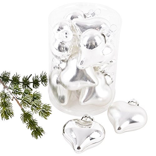 Weihnachtskugel Herz Premium 10er Set Glas 6x5x3cm Xmas Baumschmuck (Silber) von Dadeldo