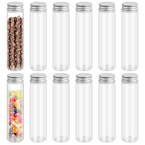 12 Pcs Transparent Kunststoff Reagenzgläser mit Schraubverschluss, 110ml Reagenzglas Röhrchen mit Deckel für Labor Wissenschaft Süßigkeiten Flüssigkeit Perlen Gewürze Aufbewahrung von Daelesr