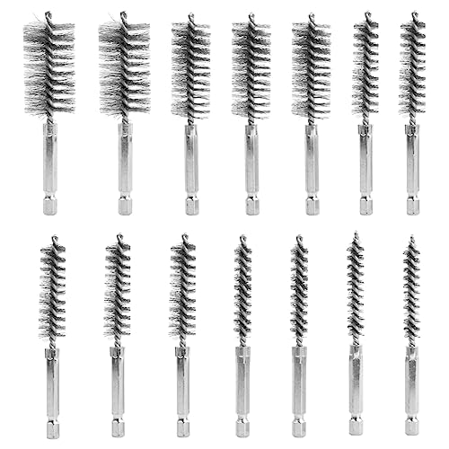 14 Stück Twisted Wire Stainless Steel Brush Set, Borstendrahtbürste Stahlbürste Bohrlochbürste Sechskantstange 1/4 Inch, Edelstahl Dahtbürste für Schlagbohrmaschinen von Daelesr