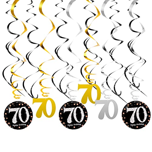 70. Geburtstag Deko Spiralen Set, Silber Schwarz Gold 70 Party Swirl Geburtstag Dekorationen, Folie Decke Hängend Wirbel Dekoration, für Frau Mann Jahrestag Hochzeit Partydeko,18 Stücke (70) von Daelesr