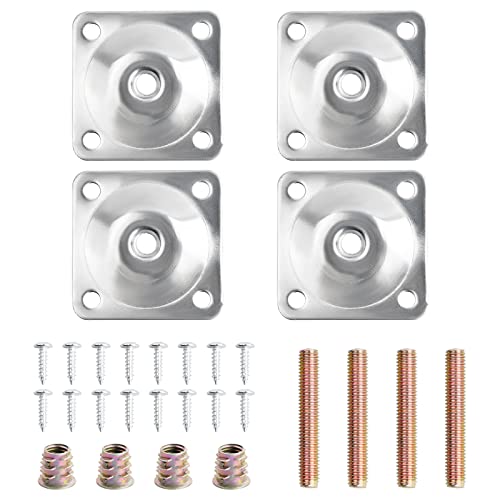 Daelesr 4 Set Möbelbein Montageplatten, M8 Möbel Bein Befestigungsplatten mit Bolzen Schrauben, Silber Halterung Montage für Tisch Sofa Couches Sitze Stuhl Möbel Beine von Daelesr