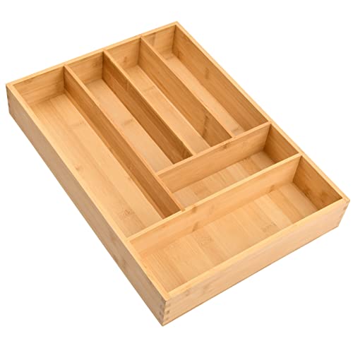 Schubladeneinsatz aus Bambus, 43x30x6cm Besteckkasten für Schubladen, Besteckeinsatz Schubladen Organizer mit 6 Fächern, Besteckeinlage Besteckhalter Holz für Haushaltsartikel Küchenutensilien von Daelesr