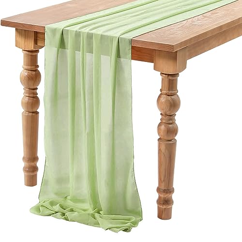 Tischläufer Chiffon Salbeigrün, 70 x 300 cm Table Runner Tischdecke, Romantischer Hochzeitsläufer, Tüll Tischläufer Dekostoff Waschbar Modern Traum für Geburtstag Party Abendessen Brautparty (E) von Daelesr