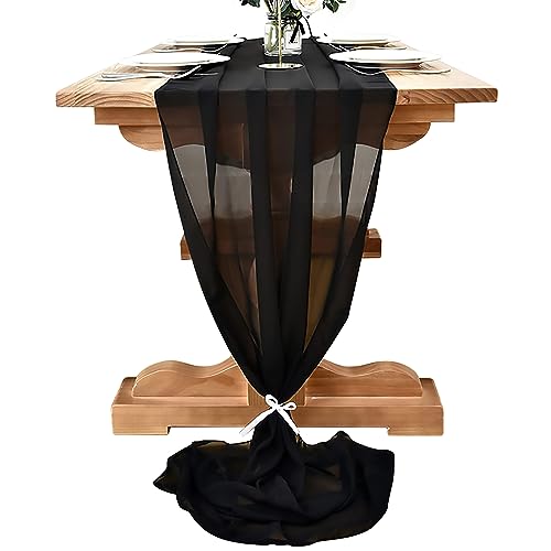 Tischläufer Chiffon Schwarz, 70 x 300 cm Table Runner Tischdecke, Romantischer Hochzeitsläufer, Tüll Tischläufer Dekostoff Waschbar Modern Traum für Geburtstag Party Abendessen Brautparty (A) von Daelesr