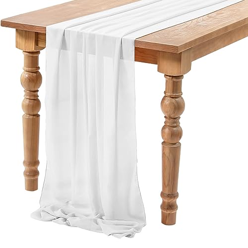 Tischläufer Chiffon Weiss, 70 x 300 cm Table Runner Tischdecke, Romantischer Hochzeitsläufer, Tüll Tischläufer Dekostoff Waschbar Modern Traum für Geburtstag Party Abendessen Brautparty (B) von Daelesr