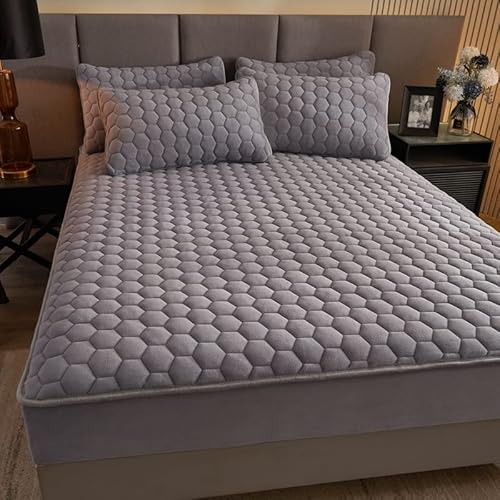 Daenlujec Boxspringbett oder Topper 90x200cm(1Stück),Flanell Steppbettlaken Warm Dick, Spannbettbezug Für Winter Korallenvlies MatratzenbezugHellgrau von Daenlujec