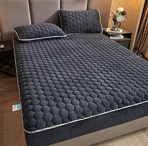 Daenlujec Spannbettlaken Boxspringbett Wasserbett 180 x 220 cm, 1 Stück, superweiches Fleece-Bettlaken, Warmer Winter, Flanell-Matratzenschoner Bettwäsche elastische Tagesdecken, dunkelgrau von Daenlujec