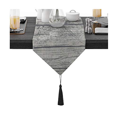 Daesar 30x100CM Tischläufer Baumwolle Abwaschbar, Tischläufer Party Modern Holzmaserung Muster mit Quaste für Küche Esstisch Wohnzimmertisch Dekoration von Daesar