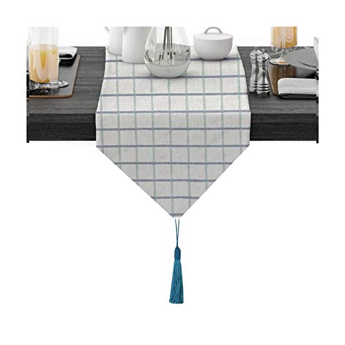 Daesar Baumwolle Tischläufer Abwaschbar, Tischläufer 30x140CM Modern mit Gitter Muster Blau Grau Tischdekoration für Zuhause Restaurant Speisetisch von Daesar