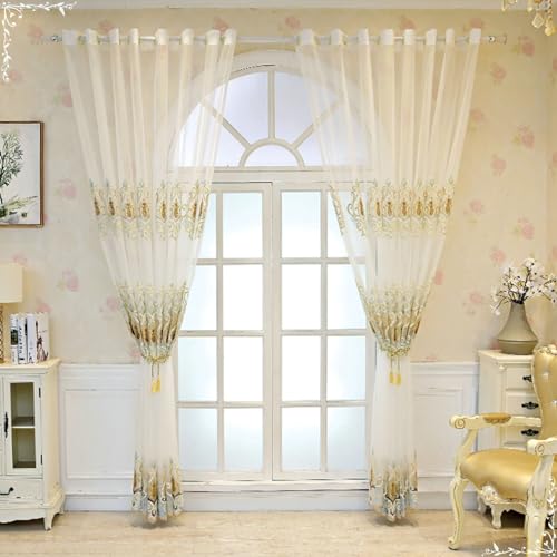 Daesar Beige Vorhänge mit Ösen, Vorhänge Lichtdurchlässig 2er Set Stickerei mit Filigran Blumen Motiv Nordisch 96x214CM Vorhänge Fenster Gardinen Schlafzimmer Wohnzimmer Esszimmer Daesar Beige Vorhänge mit Ösen, Vorhänge Lichtdurchlässig 2er Set Stickerei mit Filigran Blumen Motiv Nordisch 96x214CM Vorhänge Fenster Gardinen Schlafzimmer Wohnzimmer Esszimmer von Daesar