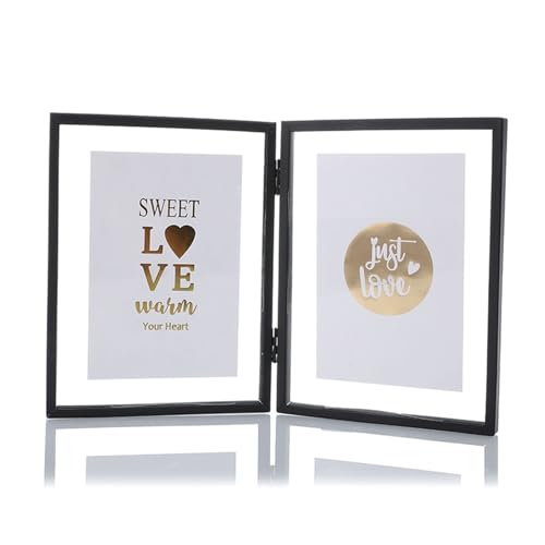 Daesar Bilderrahmen 13x18CM Schwarz Einzeln, Klapprahmen Metall Doppelt Rechteckig Bilderrahmen Familie Mehrere Fotos von Daesar