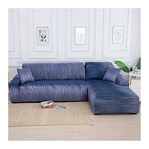 Daesar Couch Überzug Eckcouch 2 Sitzer, Sofabezug Wasserdicht Polyester Navy Blau mit Streifen Muster Überwurf für Sofa Elastisch 145-185 von Daesar