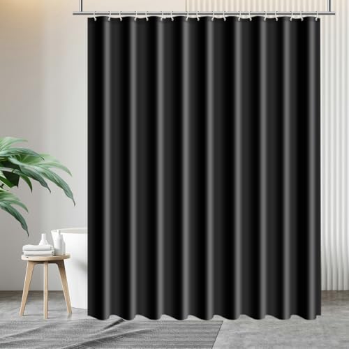 Daesar Duschvorhang Anti Schimmel 180x200, Wasserdichter Duschvorhang Waschbar Schwarz Modern Einfarbig Badewanne Vorhang Textil von Daesar