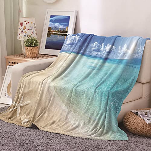 Daesar Fleecedecke 150X200, Wohndecke Kuscheldecke Flauschig Meer Strand Motiv Winterdecke Sofadecke Warm von Daesar
