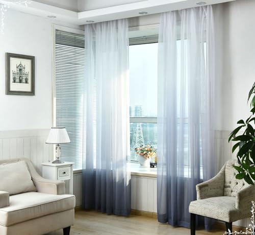 Daesar Gardinen Halbtransparent mit Haken, Vorhänge Lichtdurchlässig 2er Set Farbverlauf Modern 102x183CM Grau Vorhänge Schlafzimmer Wohnzimmer Küche von Daesar