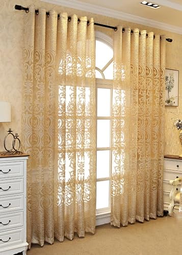 Daesar Gardinen Lichtdurchlässig Gelb, Vorhänge Ösen 2er Set 137x274CM Jacquard mit Filigran Muster Vorhänge Halbtransparent Schlafzimmer Wohnzimmer Küche von Daesar