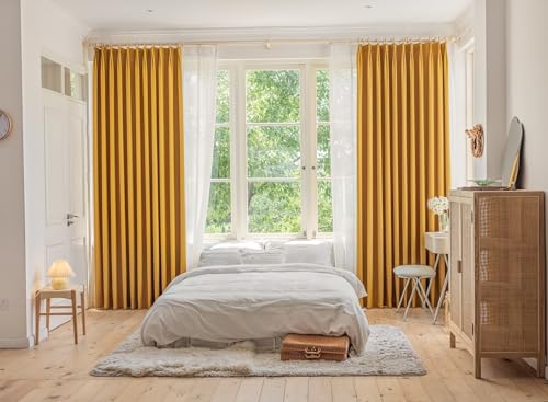 Daesar Gardinen Verdunklung 2er Set Gelb 132x160CM, Vorhänge Blickdicht mit Ösen Leinenoptik Modern Einfach Schlafzimmer Gardinen Vorhänge Wohnzimmer Kinderzimmer von Daesar
