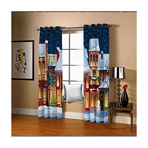 Daesar Gardinen Vorhänge Muster Wohnzimmer Modern Haus mit Schnee und Schneemann, Vorhänge Kinderzimmer mit Ösen Blickdicht 274x160CM Schlafzimmer Verdunklungs Vorhang Polyester 2er Set von Daesar