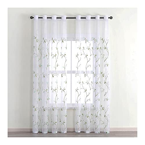 Daesar Gardinen Vorhang Jacquard mit Muster Blumen, Vorhänge Lichtdurchlässig Grün 137x229CM Schlafzimmer Vorhang Fenster mit Ösen 2er Set von Daesar