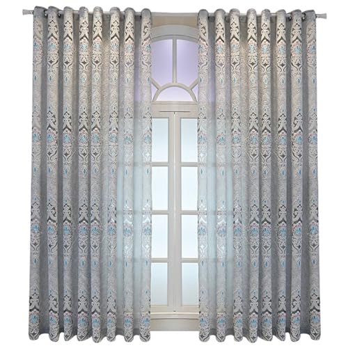 Daesar Gardinen mit Schlaufen, Vorhänge Lichtdurchlässig 2er Set 102x214CM Jacquard mit Blumen Motiv Nordisch Vorhang Grau Halbtransparent Ösenvorhänge Schlafzimmer Wohnzimmer von Daesar