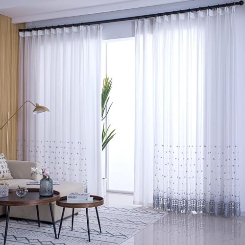 Daesar Grau Vorhänge mit Haken 2er Set, Vorhänge Lichtdurchlässig 132x160CM Spitze mit Stickerei Nordisch Gardinen Halbtransparent Schlafzimmer Wohnzimmer Küche von Daesar